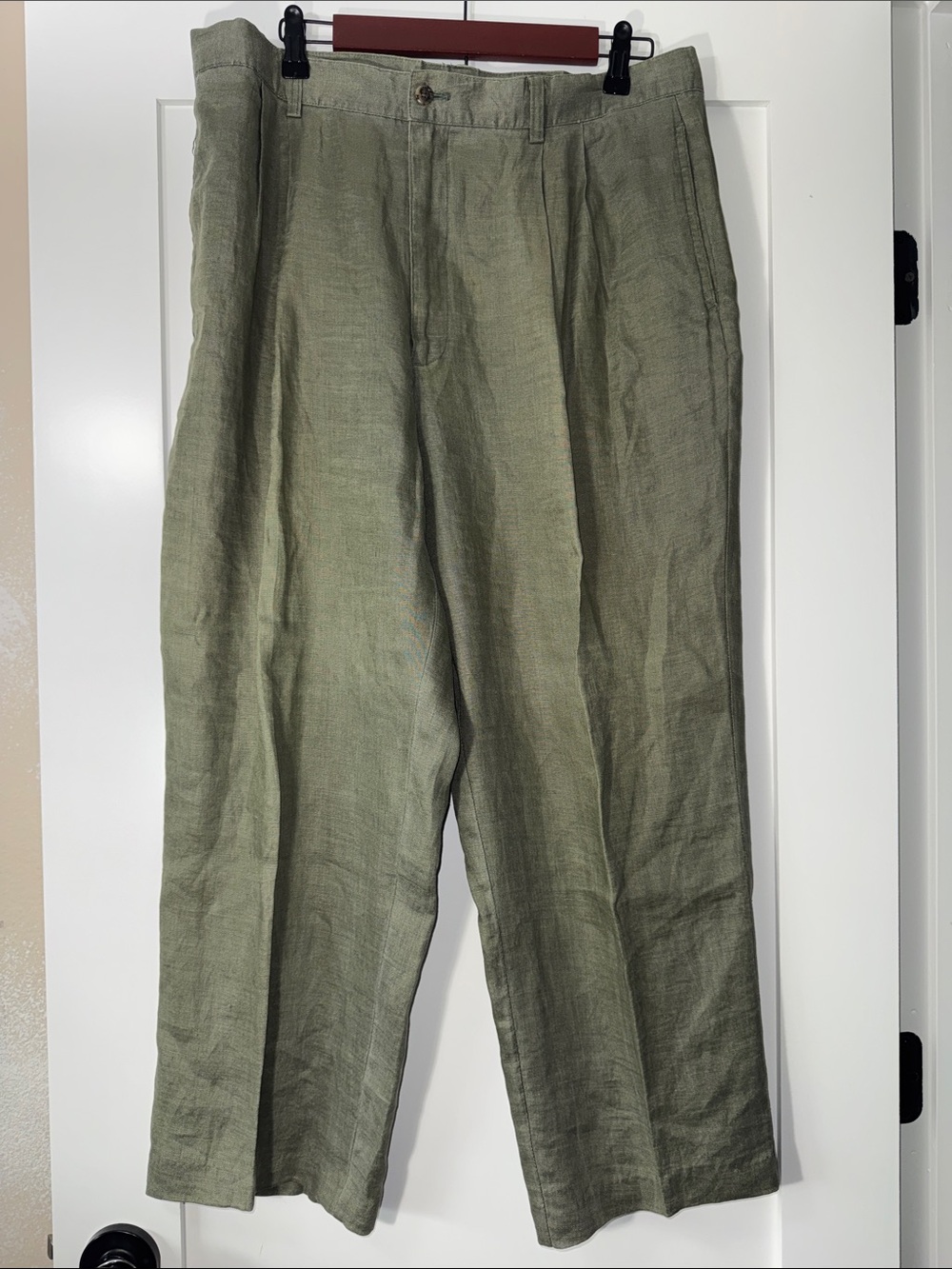 GAP Olive Green Linen-Blend Pleated Chinos waist 34